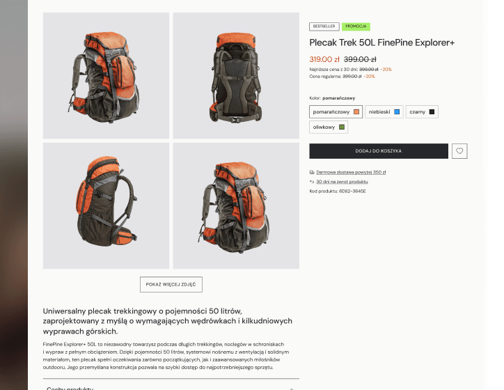 Gotowy sklep internetowy - karta produktu